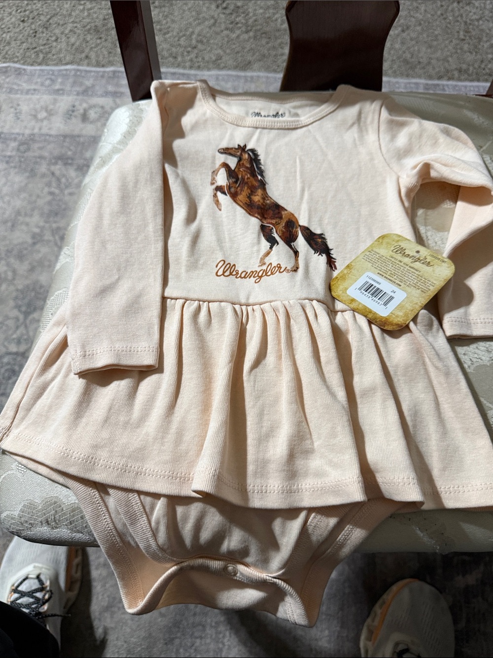 Wrangler Peach Horse Ruffle Bodysuit Dress